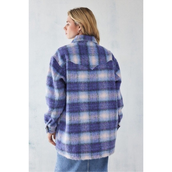 Urban Outfitters Wrangler Plaid Oversized Wool Blend Western Jacket NWT - Picture 3 of 15